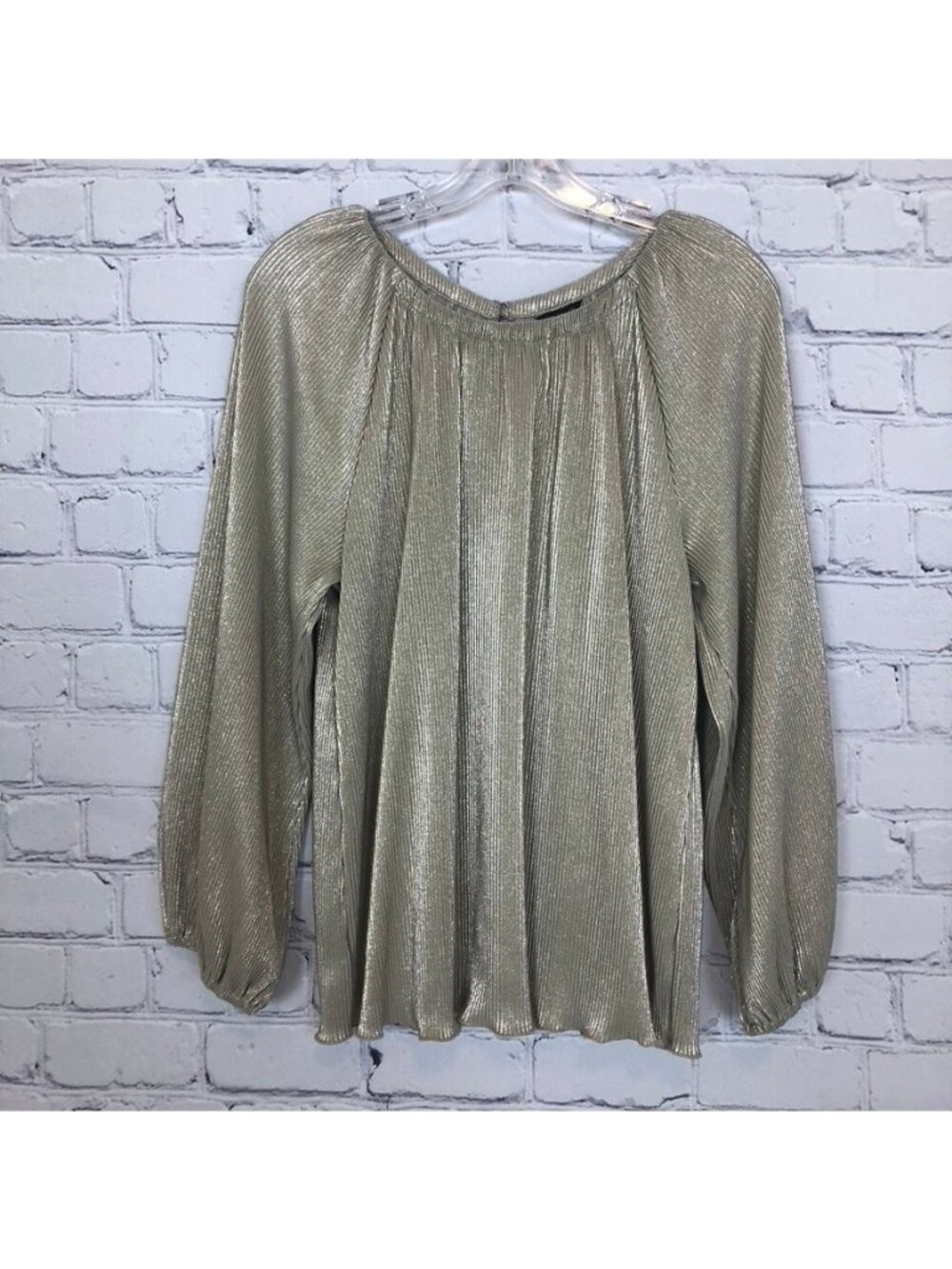 NWT Ann Taylor Gold Shimmer Pleated Blouse Size M Holiday